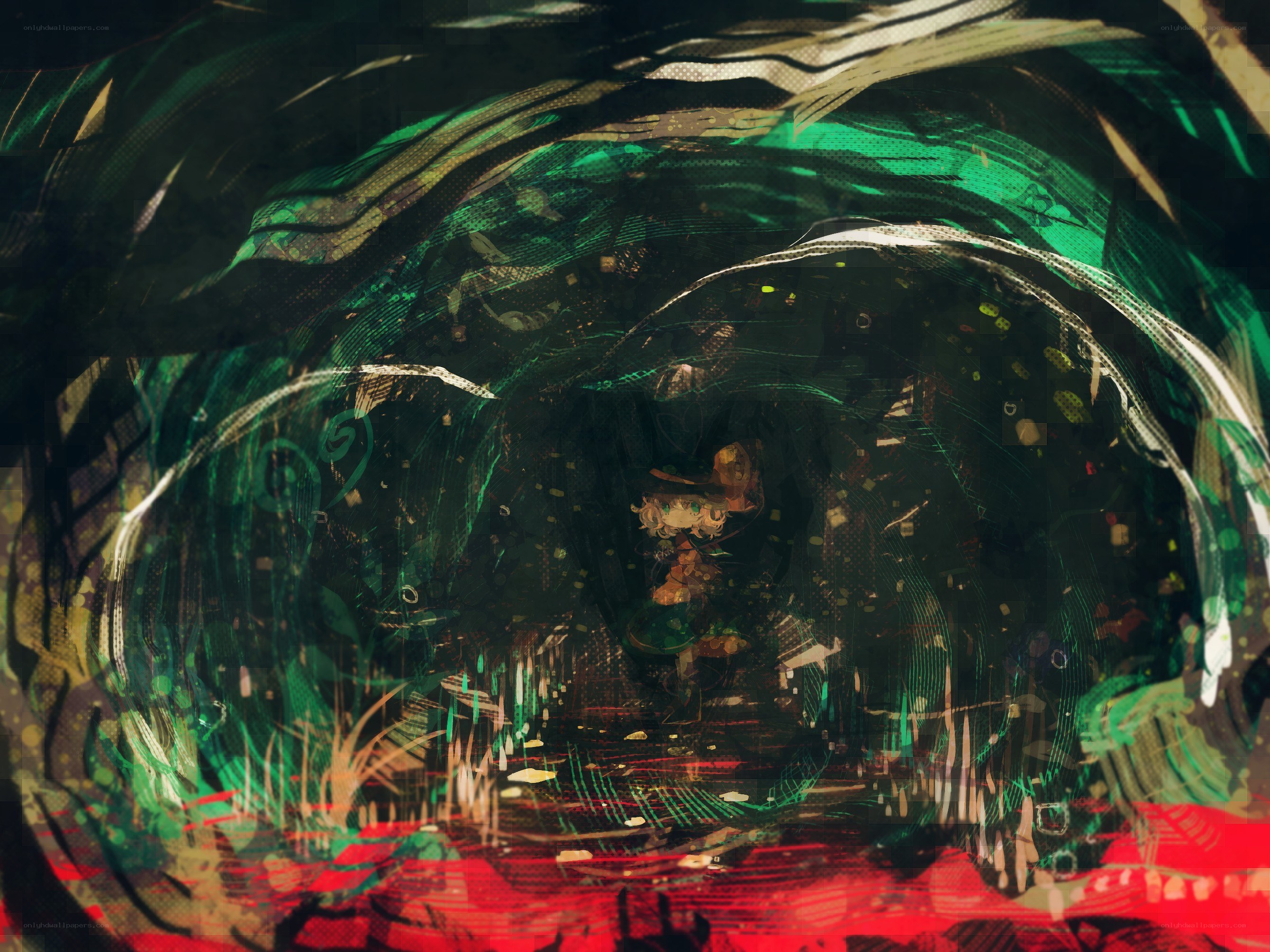 dark tunnel with glowing green lines