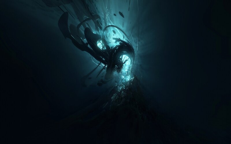 Dark Tunnel with Glowing Light — Blue