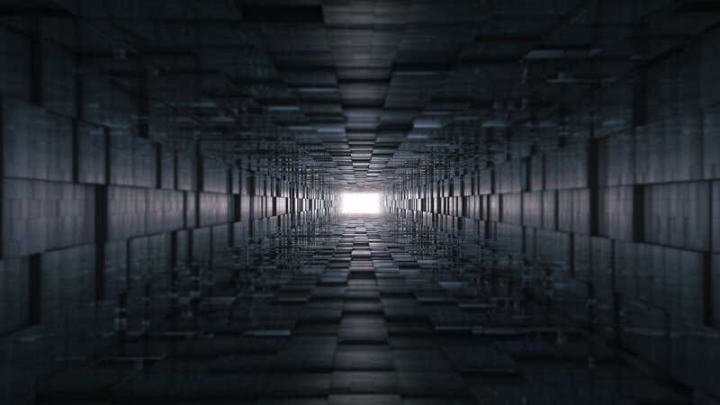 Dark Tunnel with Light — Black, Dramatic