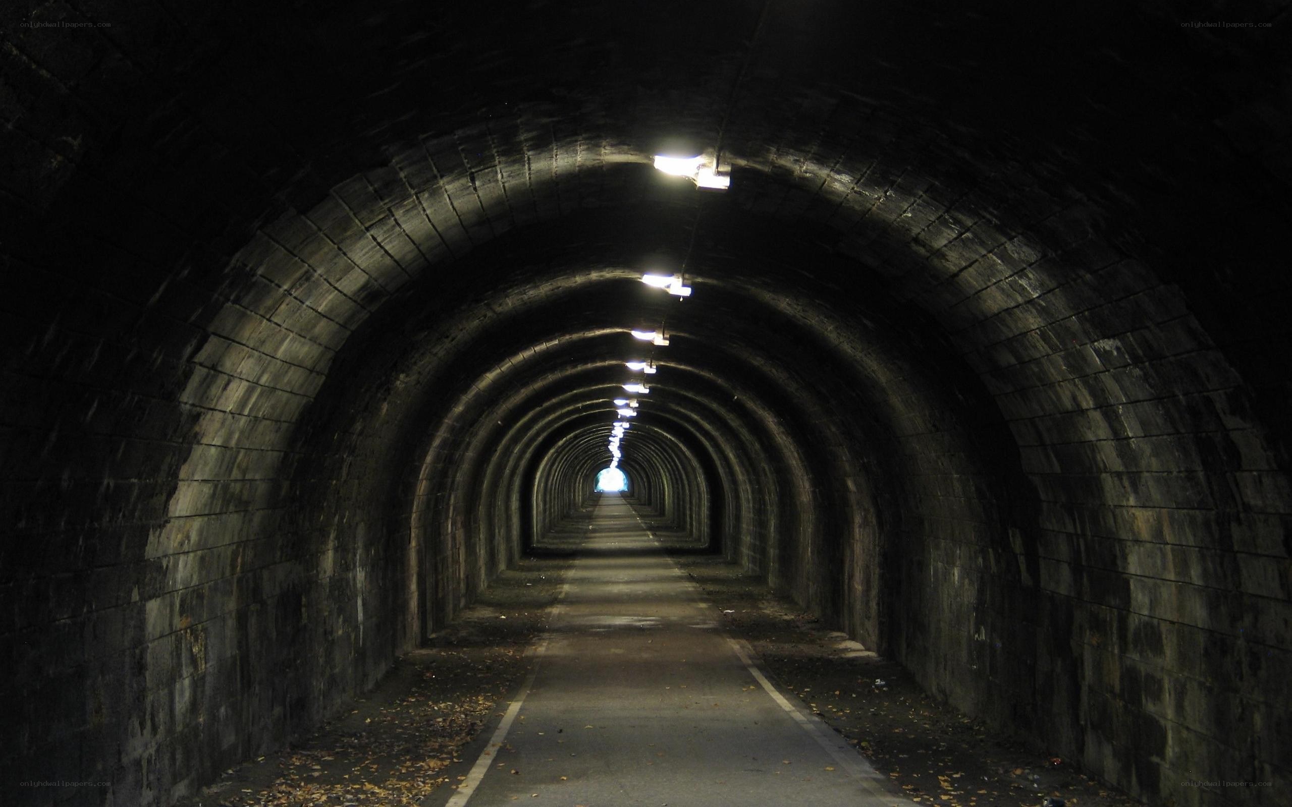 dark tunnel with lights