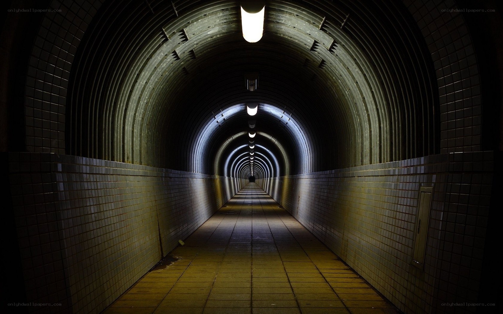 dark tunnel with lights
