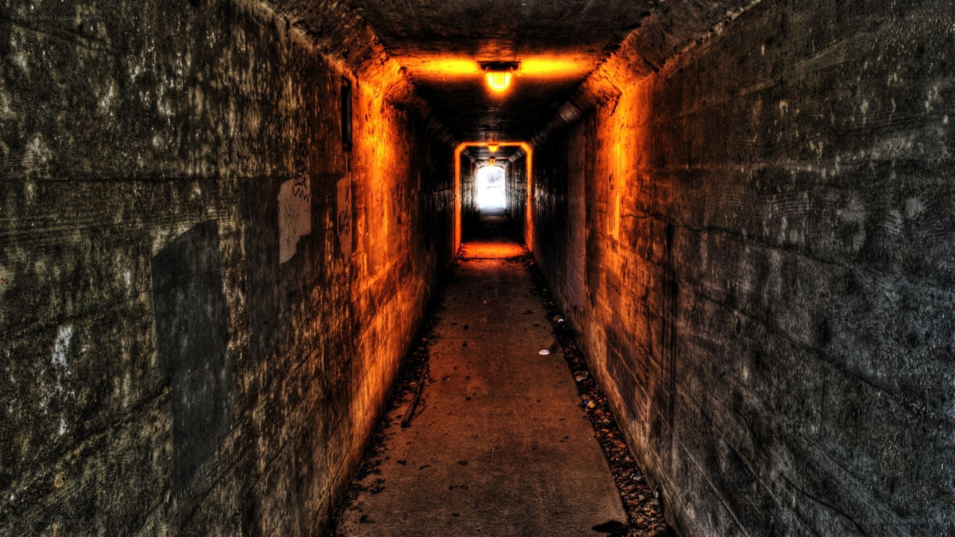 dark tunnel with orange light