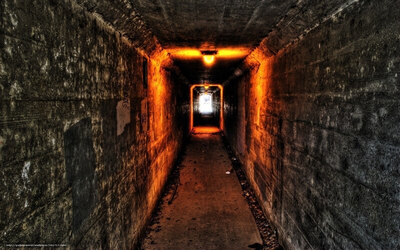 dark tunnel with orange light