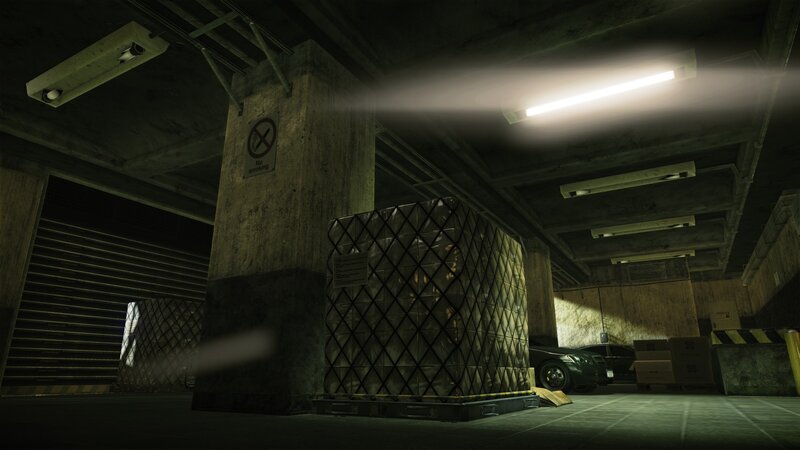 dark underground parking garage
