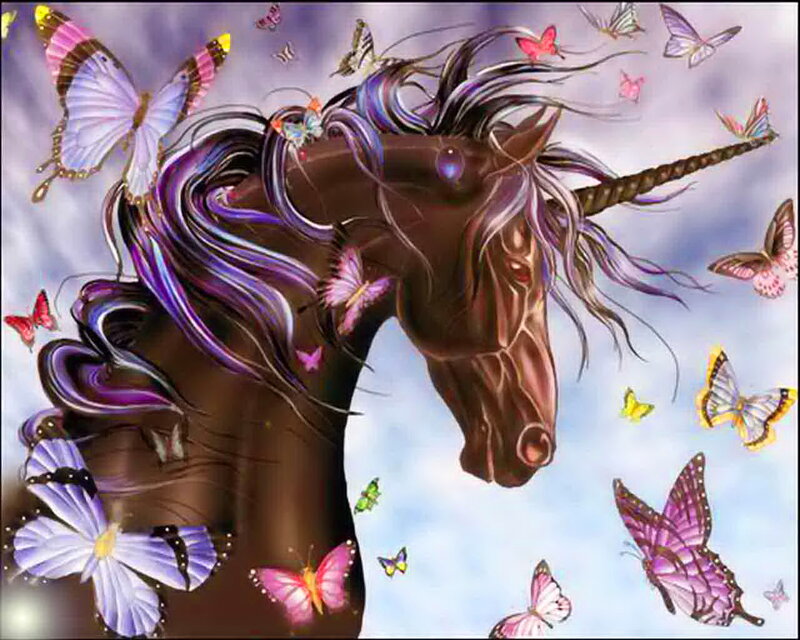 Dark Unicorn with Butterflies