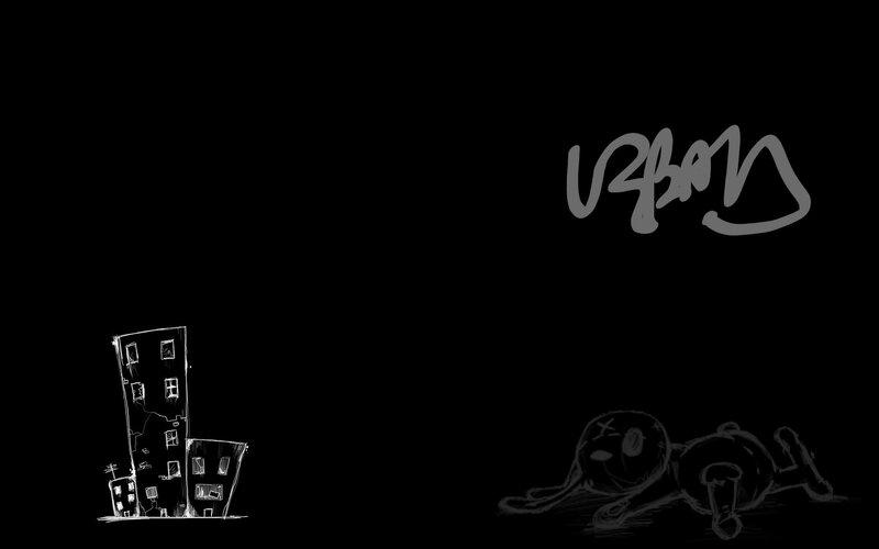 Dark urban sketch with graffiti