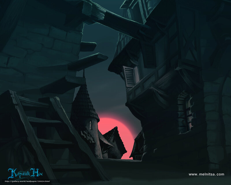 Dark village at sunset