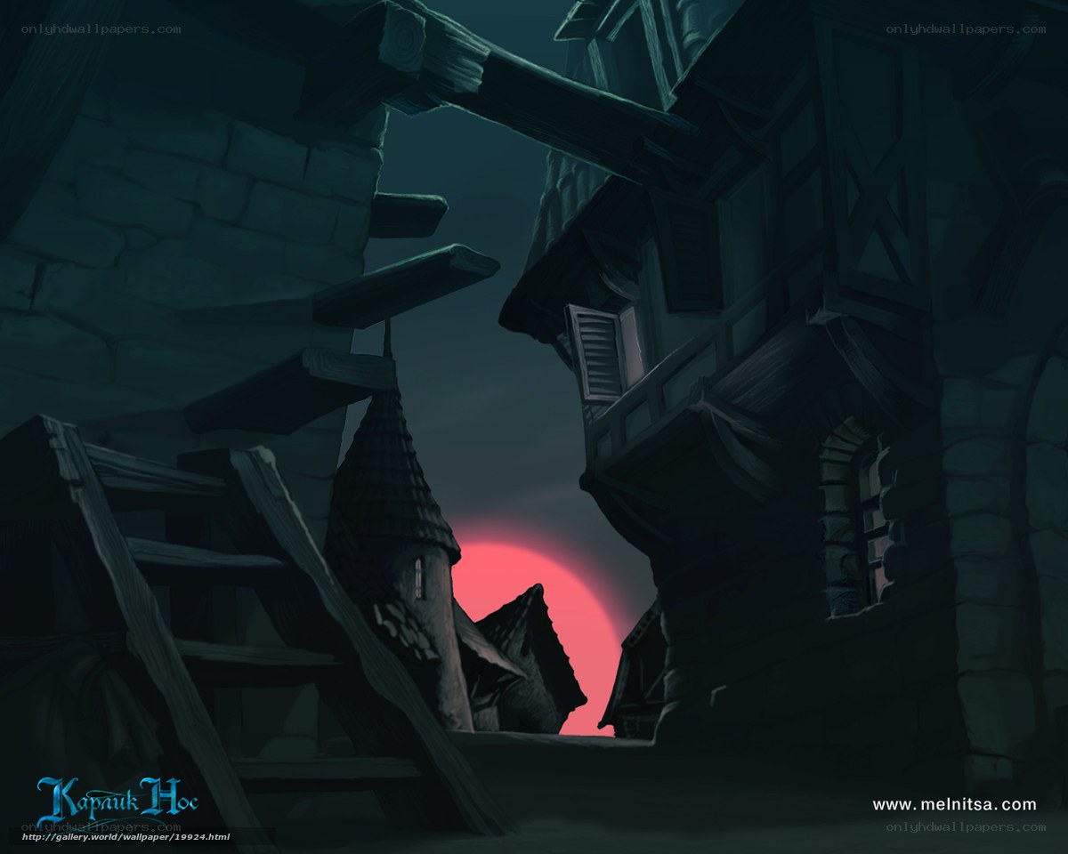 Dark village at sunset