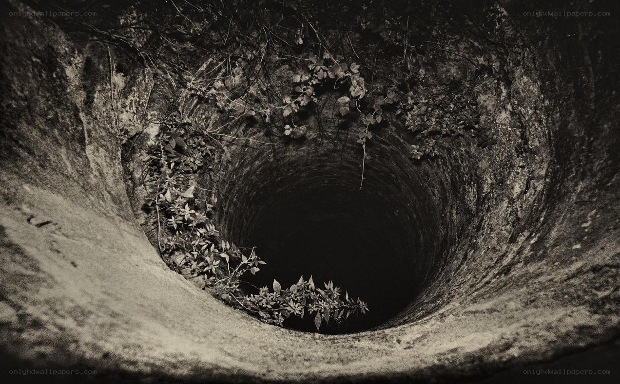 dark well with overgrown edges