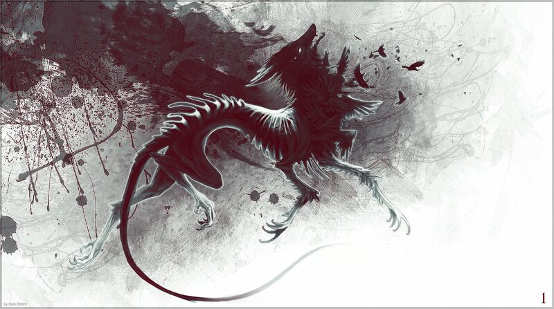 Dark Winged Creature — Black, Dramatic, Digital Art, Birds, Splatters