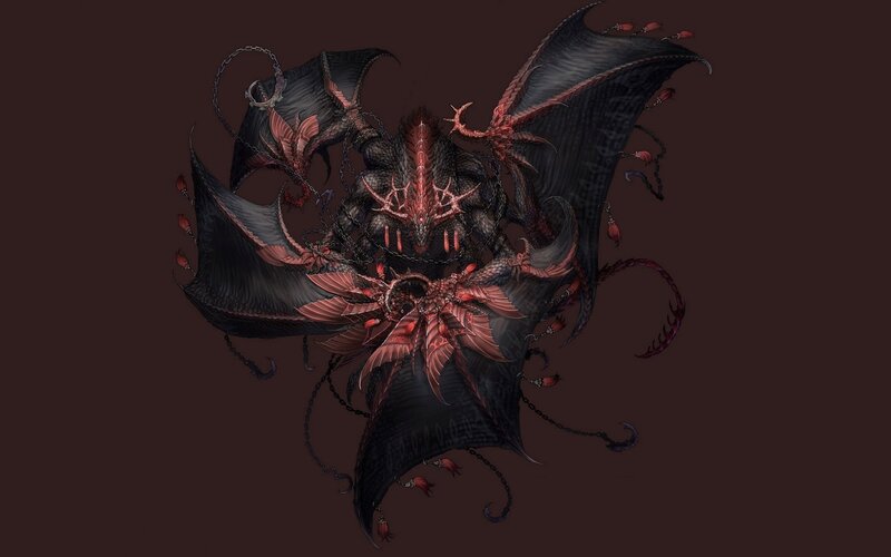 Dark Winged Creature — Black, Dramatic, Digital Art, Wings, Chains