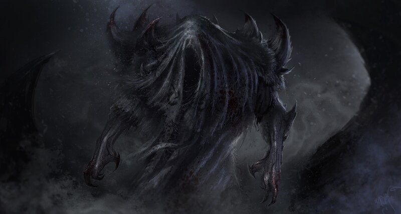 Dark Winged Creature — Black, Dramatic, Night, Digital Art, Wings, Claws