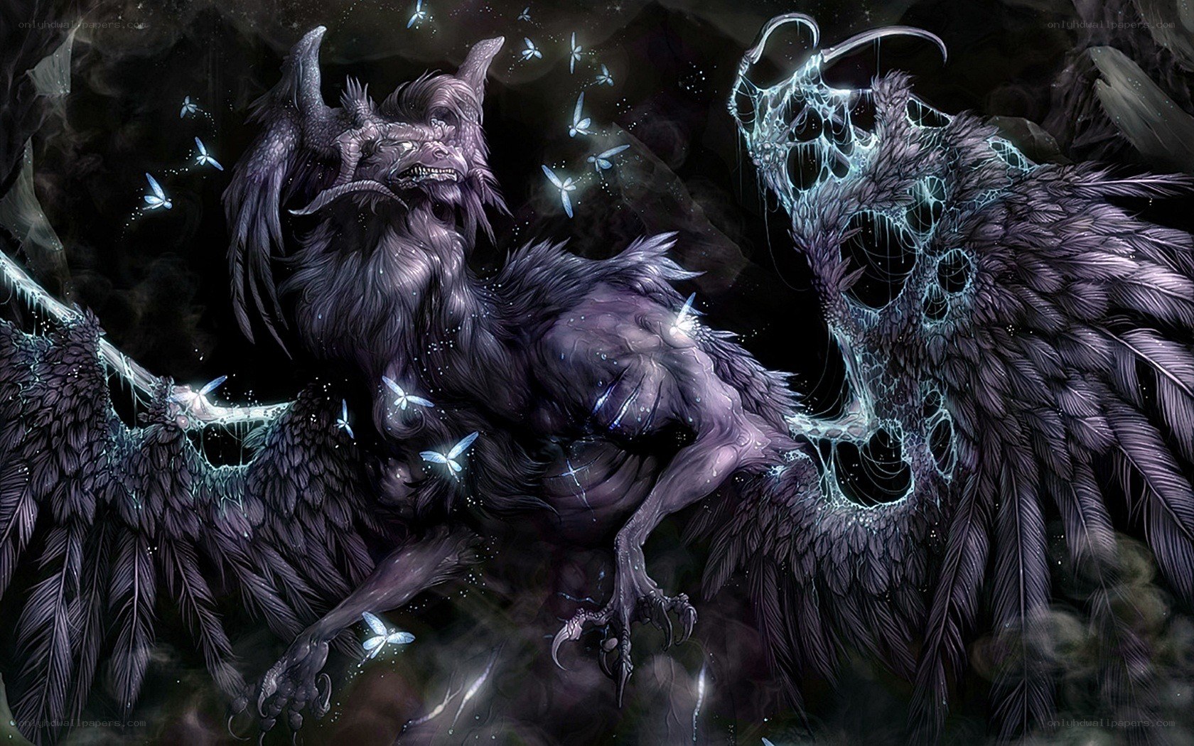 Dark winged creature in battle