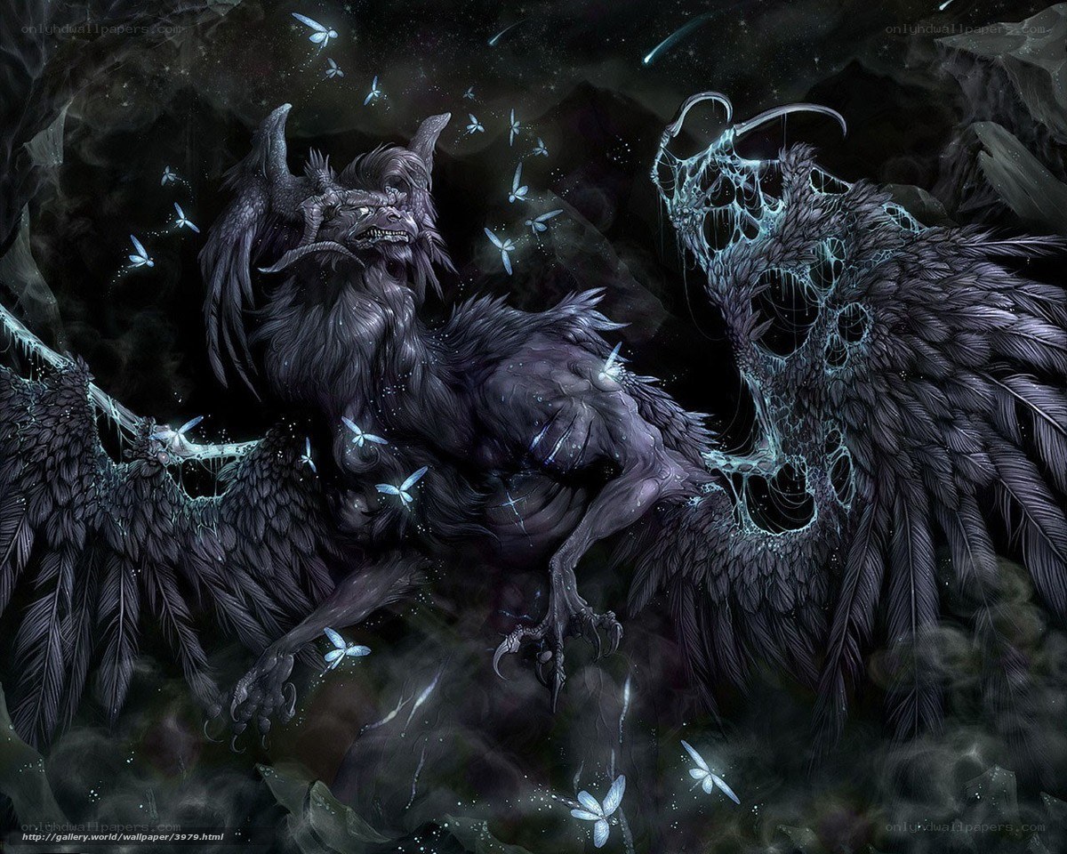 Dark winged creature in battle