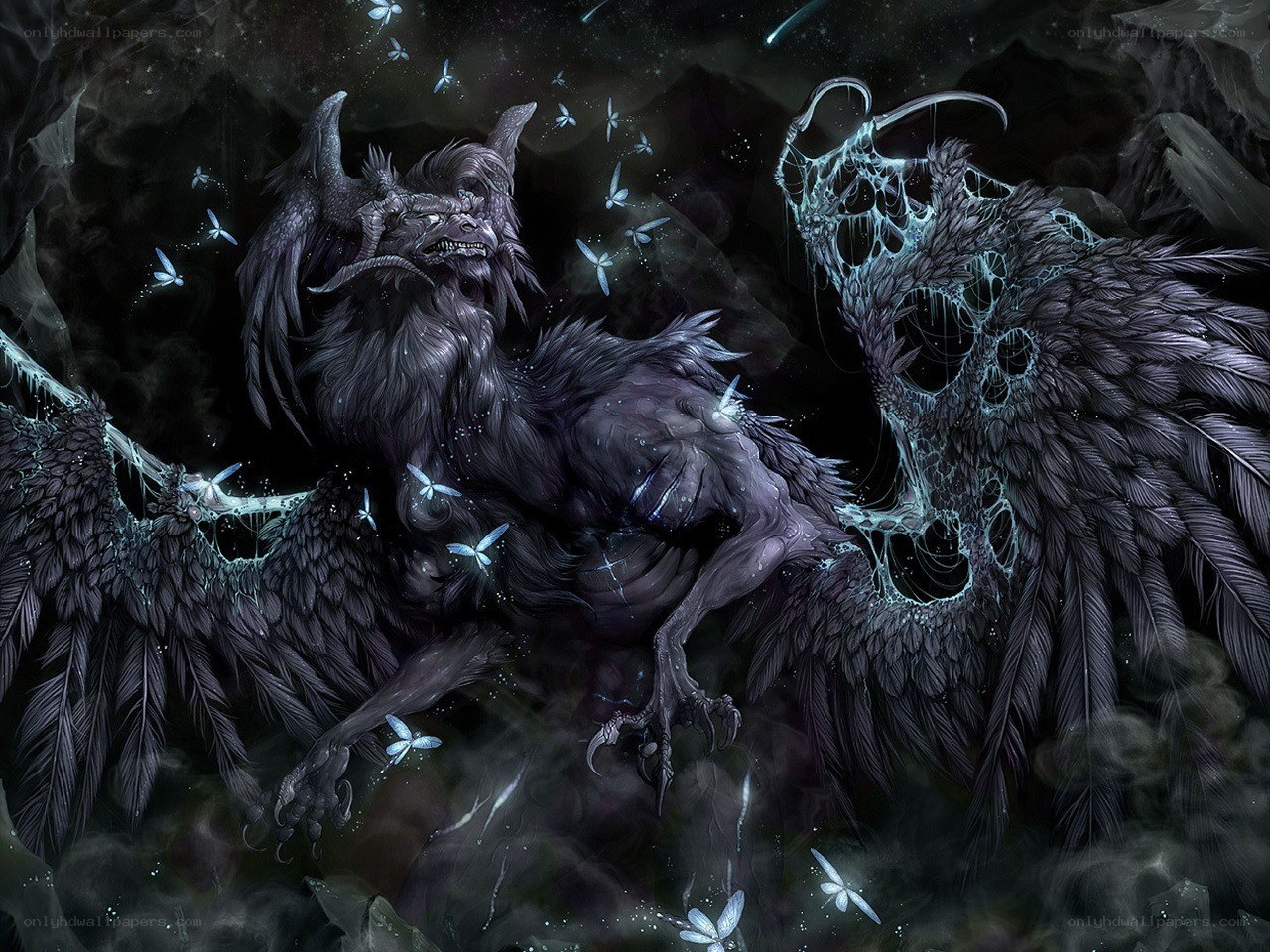 Dark winged creature in cavern