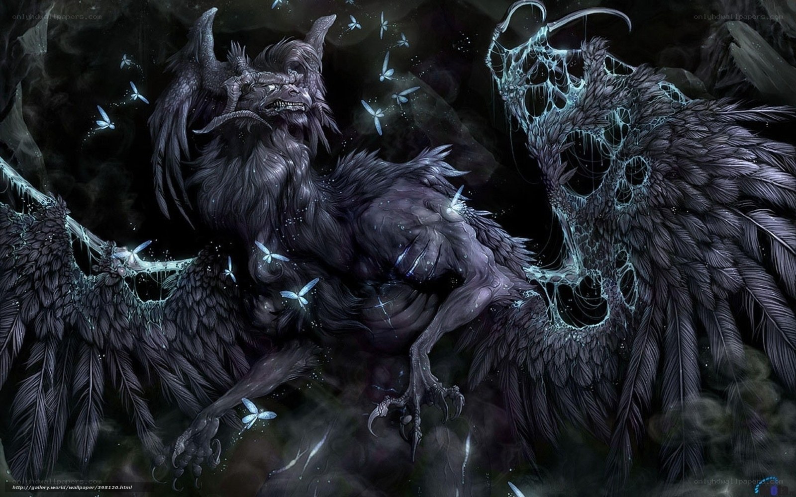 Dark winged creature with glowing insects