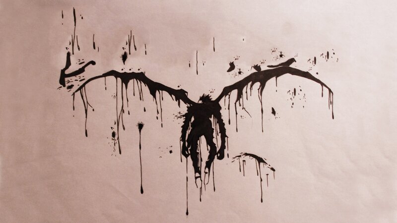 dark winged figure drawing