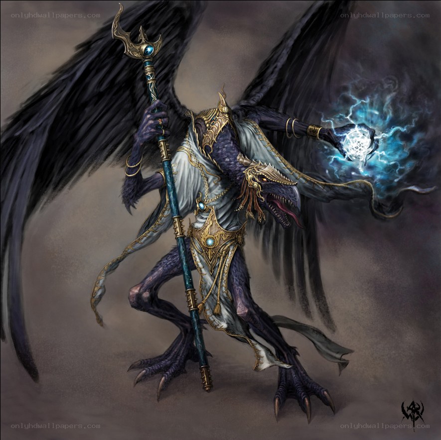 Dark winged sorcerer with staff