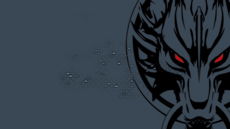 dark wolf head with red eyes