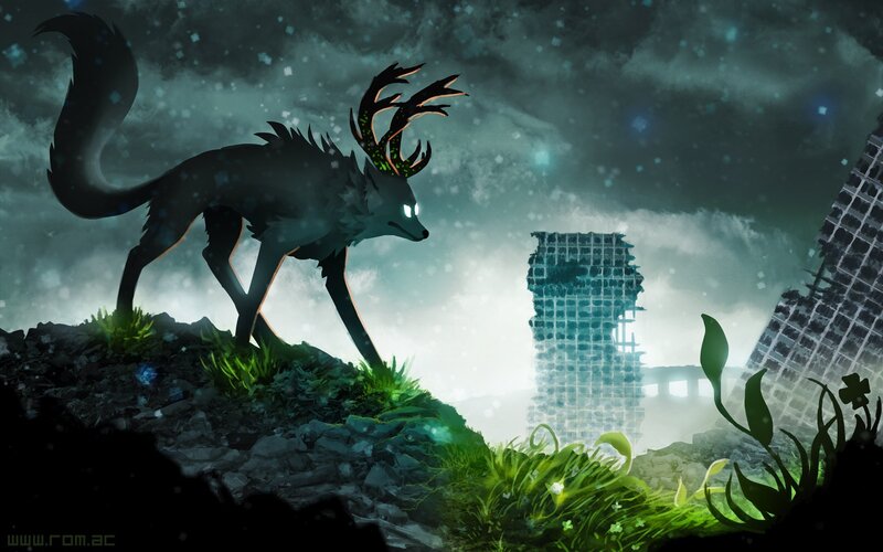 Dark Wolf with Antlers