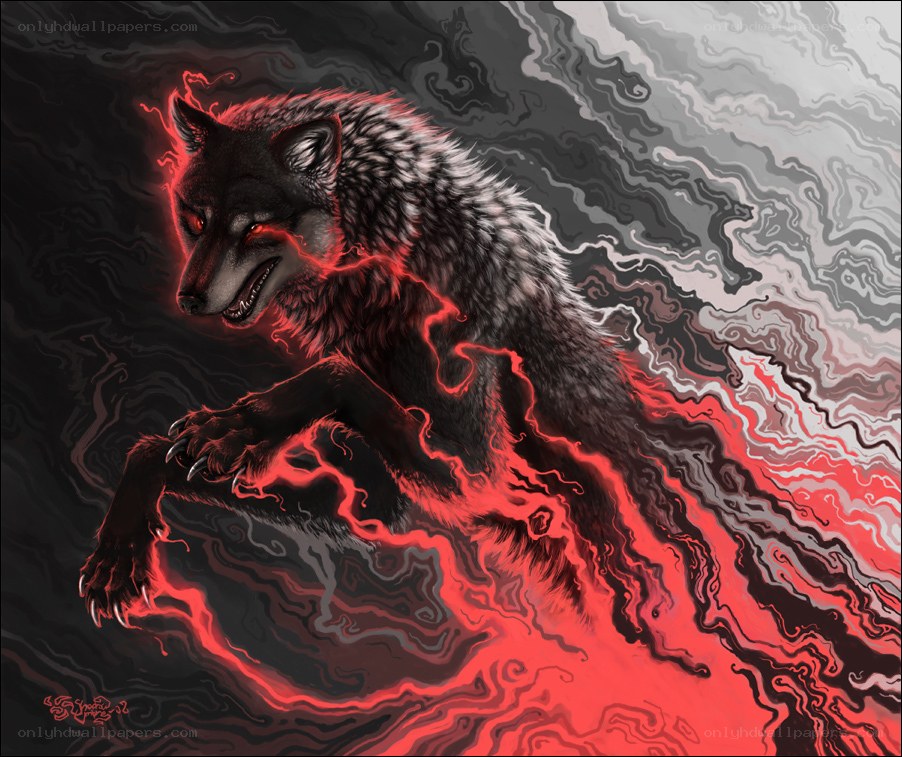 dark wolf with red energy