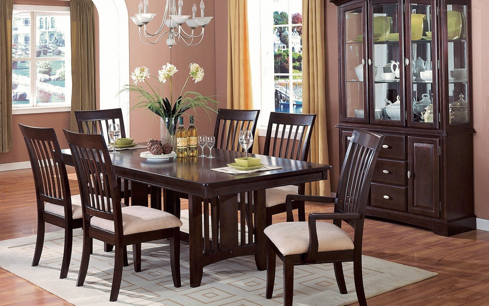 dark wood dining set with hutch