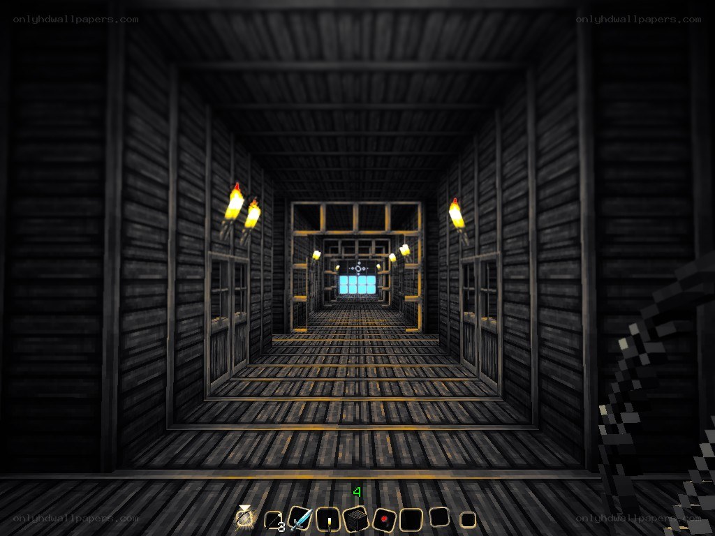 dark wooden corridor in a game