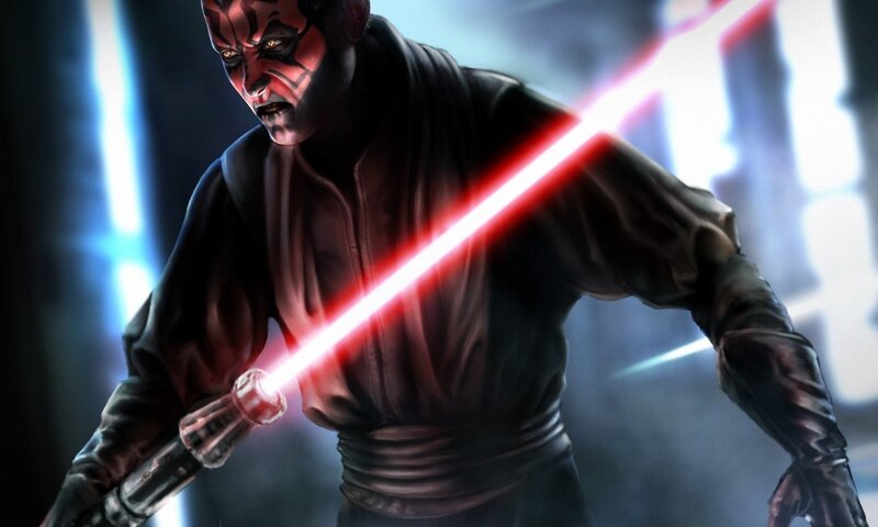 Darth Maul with Lightsaber — Red, Dramatic, Digital Art, Mask, Dark Robe