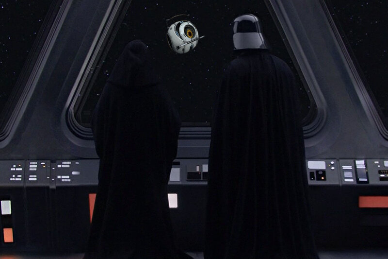 Darth Vader and a droid in space