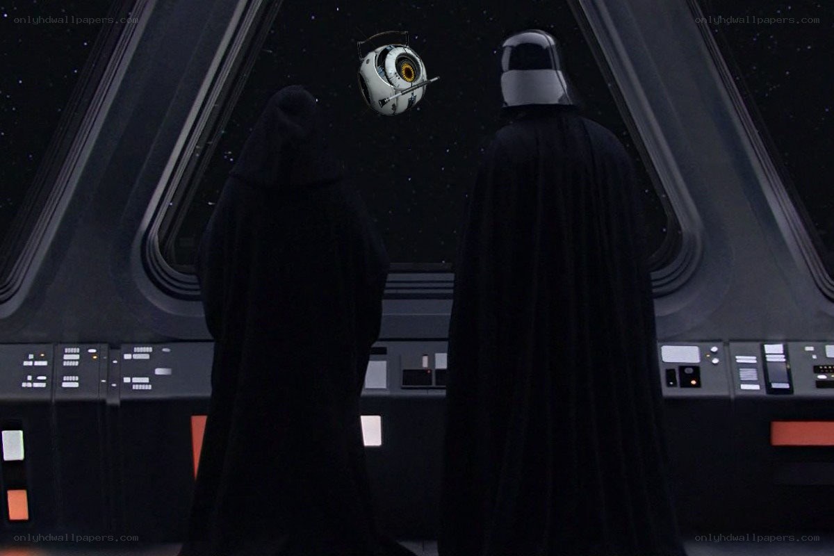 Darth Vader and a droid in space