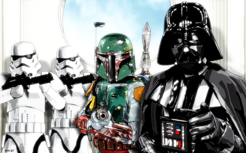 Darth Vader and Boba Fett — Black, Dramatic, Digital Art