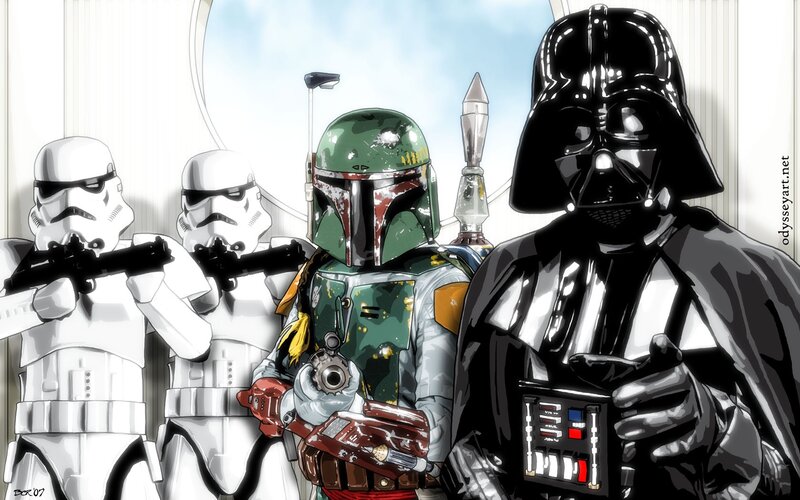 Darth Vader and Boba Fett — Black, Dramatic