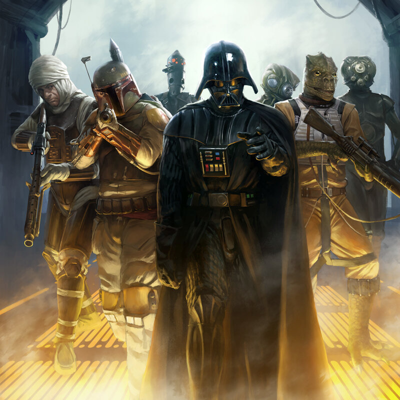 Darth Vader and Bounty Hunters — Black, Dramatic, Digital Art, Darth Vader