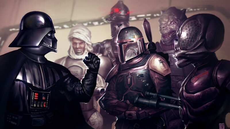 Darth Vader and Bounty Hunters — Black, Dramatic, Digital Art