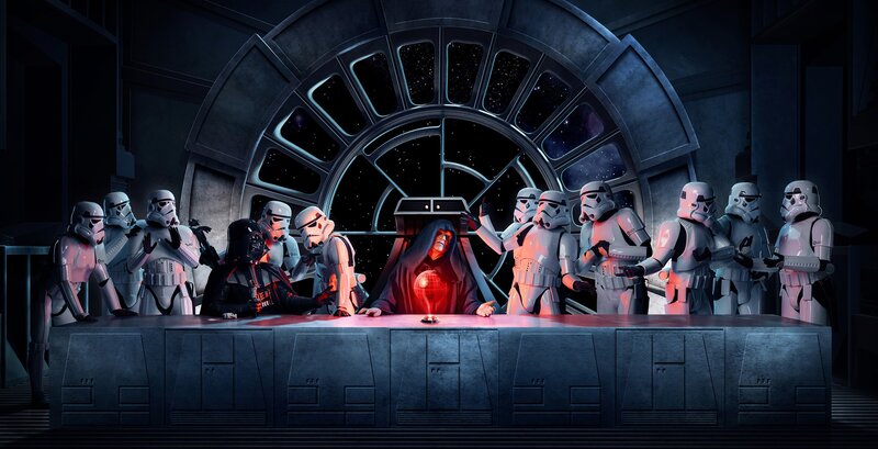 Darth Vader and Stormtroopers — Black, Dramatic, Night