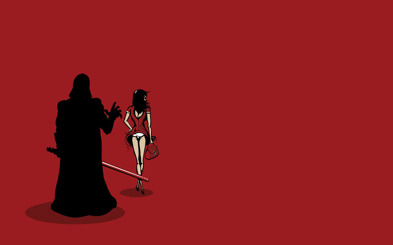 Darth Vader and woman in red