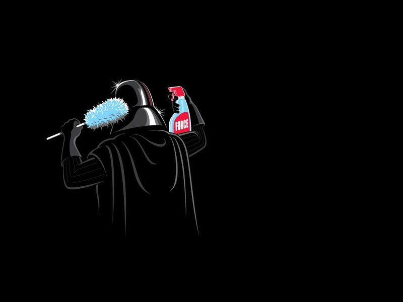 Darth Vader Cleaning — Black, Humorous, Digital Art, Duster