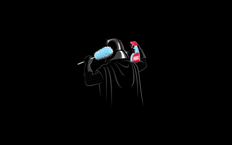 Darth Vader Cleaning — Black, Humorous, Digital Art