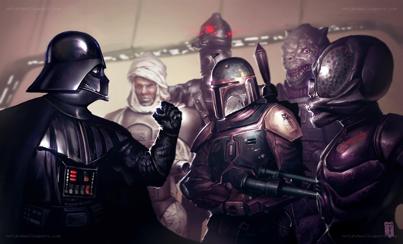Darth Vader confronts bounty hunters