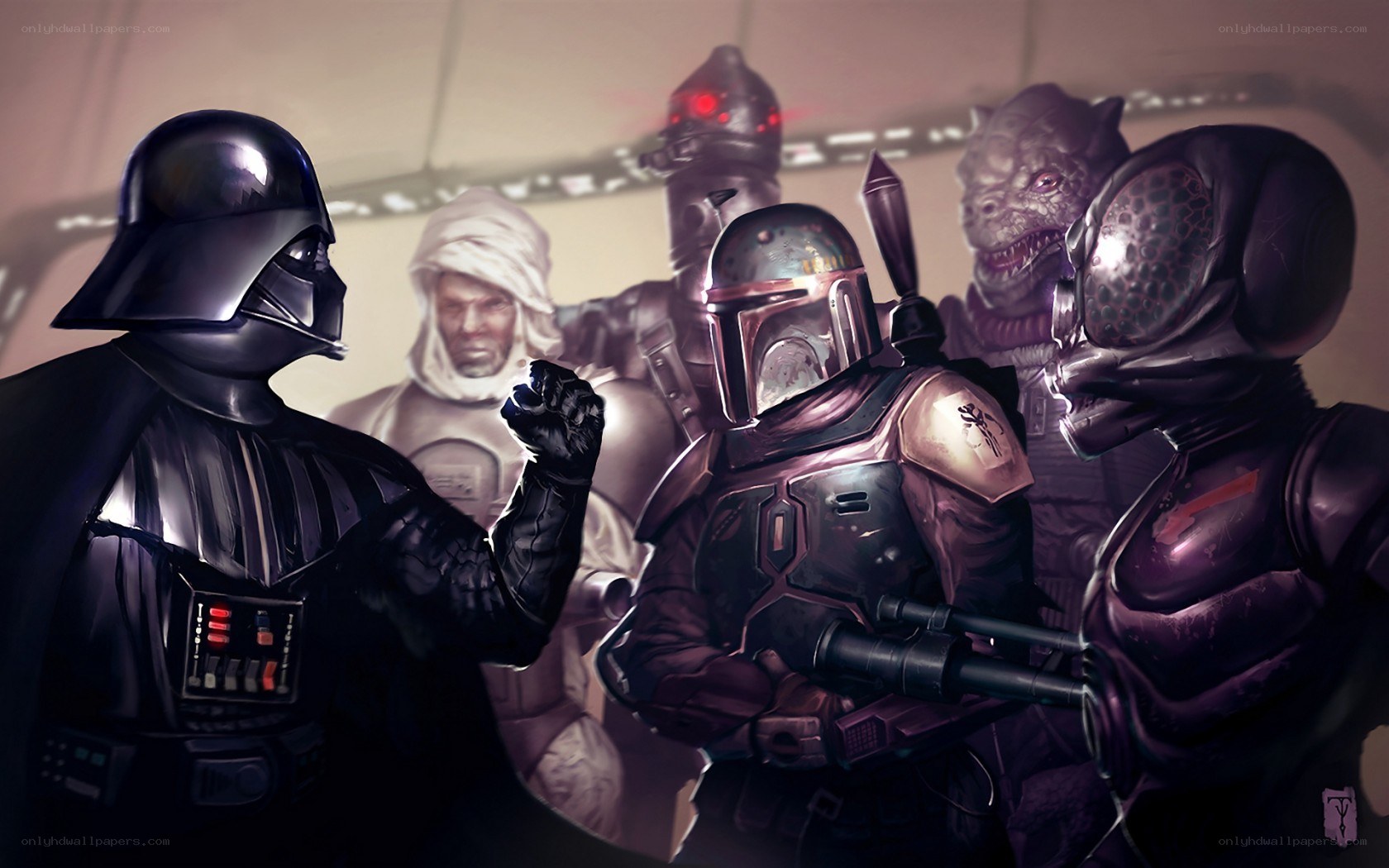 Darth Vader confronts bounty hunters