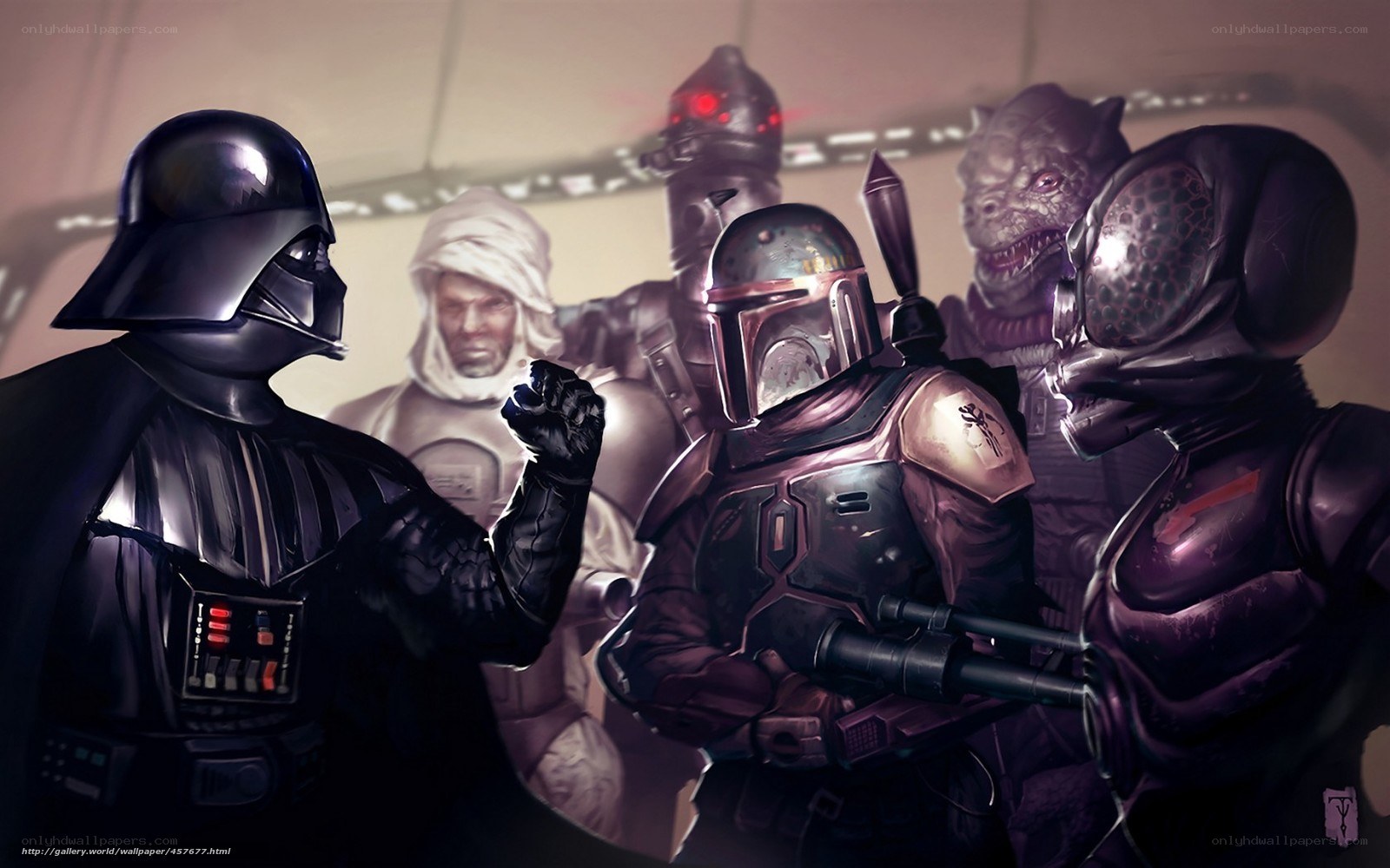 Darth Vader confronts bounty hunters