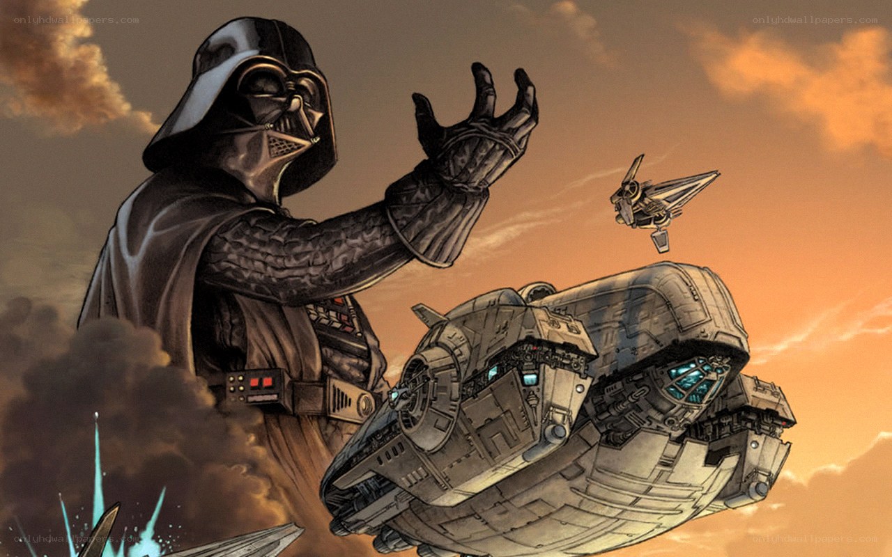 Darth Vader confronts the Millennium Falcon