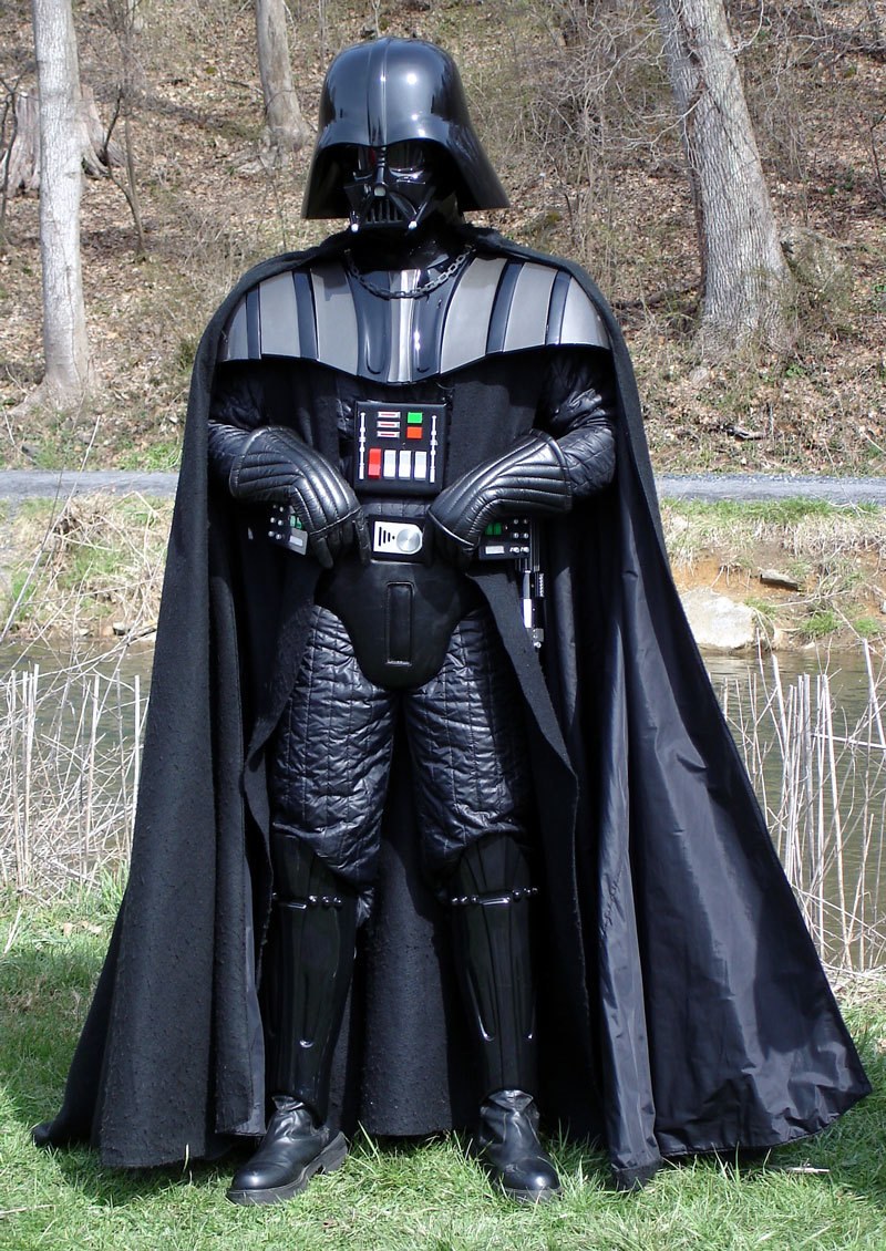 Darth Vader cosplayer in nature