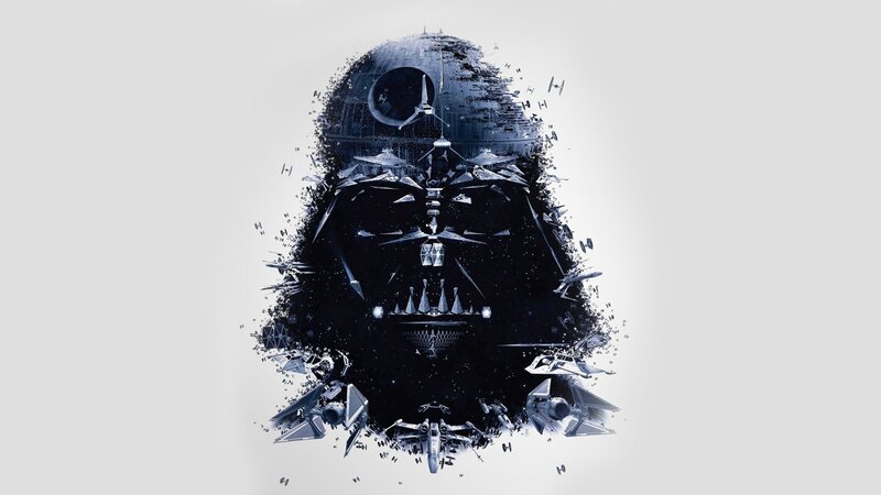 Darth Vader Helmet — Black, Dramatic, Digital Art, Death Star, Tie Fighters, Starships