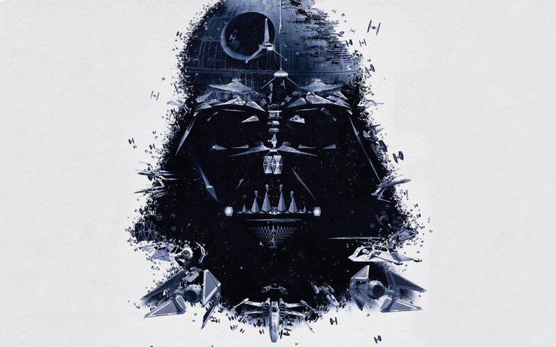 Darth Vader Helmet — Black, Dramatic, Digital Art, Death Star, Tie Fighters, X-wing Fighters