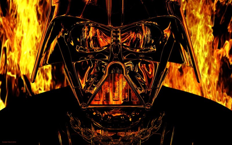 Darth Vader Helmet — Black, Dramatic, Digital Art, Flames, Chain, Orange