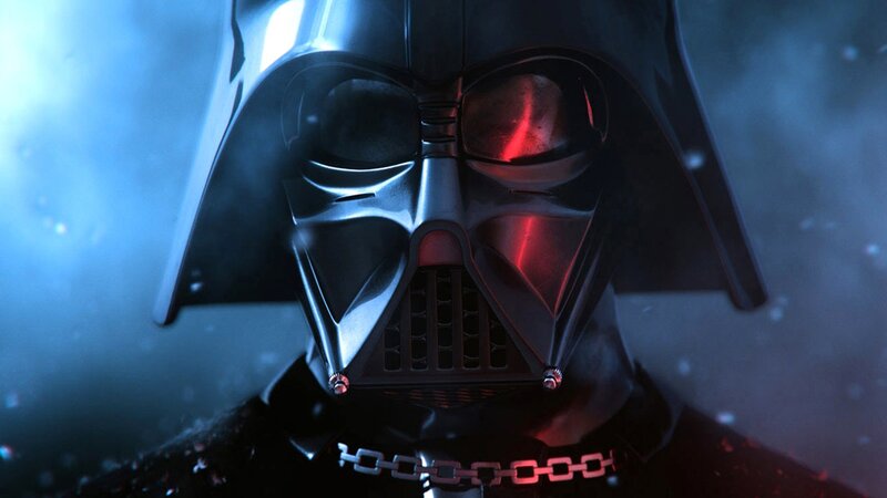 Darth Vader Helmet — Black, Dramatic, Digital Art, Mask, Red Light, Chain