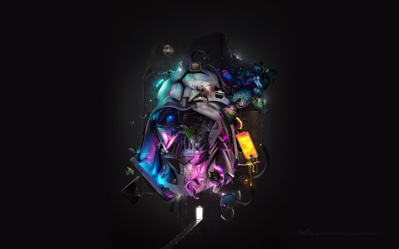 Darth Vader Helmet — Black, Dramatic, Digital Art, Plants