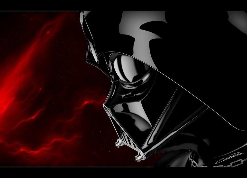 Darth Vader Helmet — Black, Dramatic, Digital Art, Red Nebula