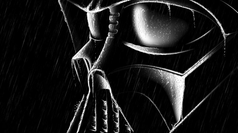 Darth Vader Helmet — Black, Dramatic, Night, Digital Art, Rain